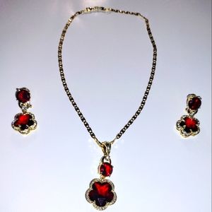 Gold-plated cubic zirconia / Ruby jewelry set